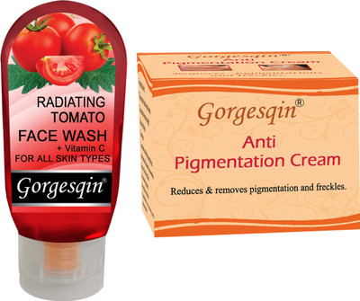 GORGESQIN Anti Pigmentation Cream 10 g, Removes pigmentation and freckles from 7 days, & Face Wash Tomato 100 ml(2 Items in the set)