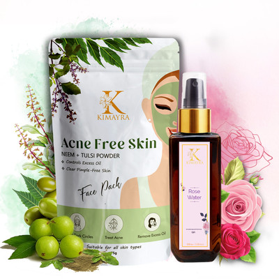 KIMAYRA Acne Free Skin Neem + Tulsi Face Pack Powder -75gm + Pure Rose Water Spray -100ml | Natural Glowing Skin - Skin Care Combo(2 Items in the set) KIMAYRA Acne Free Skin Neem + Tulsi Face Pack Powder -75gm + Pure Rose Water Spray -100ml | Natural Glowing Skin - Skin Care Combo(2 Items in the set)