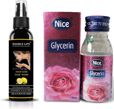 DOUBLE LIPS Nice Glycerine 50 Ml With Face Care Soap Free Lemon Face Wash 100 ml(2 Items in the set)