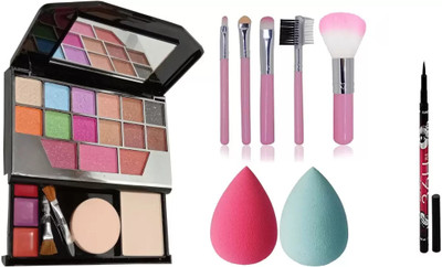 SUBHMUN Makeup Brushes + Makeup Sponges + 5024 makeup kit +Eye Liner 36 Hour Black(4 Items in the set)