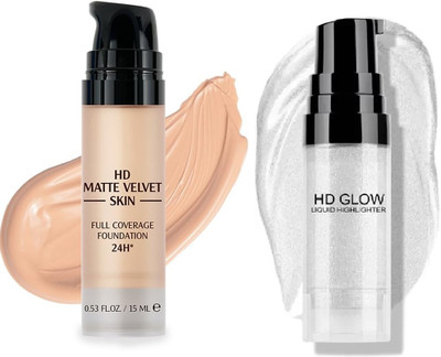 Latixmat 24H Full Coverage Liquid Foundation with hd glow highlighter(2 Items in the set)