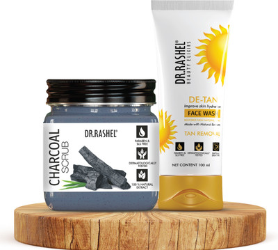 DR.RASHEL Charcoal Scrub & De Tan Face Wash for Tan Removal, Glowing Skin, Reduces Acne, Pimple(2 Items in the set)