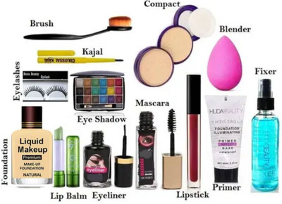 lately eyeshadow with eyeliner mascara fixer primer foundation compact puff lipstick & oval brush(13 Items in the set)