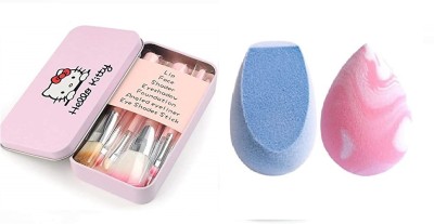 Aneesho Girls Face Makeup 7 Piece brush pink +2Beauty Sponge Combo(9 Items in the set)