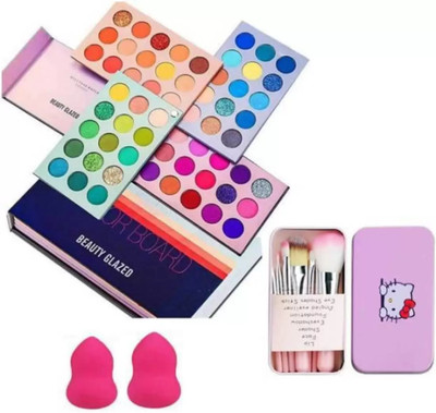 SUBHMUN Eye Shadow Palette+ 7 Pcs Makeup Brushes Set with Storage Box with 2 PCS Puff(3 Items in the set)