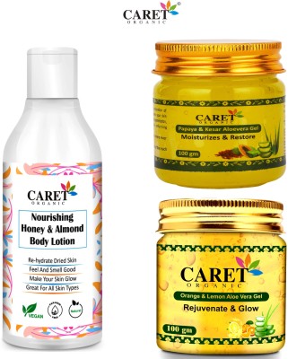 Caret Organic NourishedHoneyAlmondBodyLotionOrangeLemonGelPapayaKesarAloeveraGel(3Itemsintheset)(3 Items in the set)