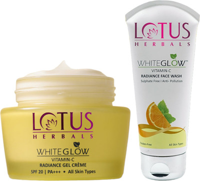 LOTUS HERBALS WhiteGlow Vitamin-C Facewash 50g with WhiteGlow Vitamin-C Gel Creme 35g(2 Items in the set)