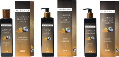 HERBAGRACE Intense Hair Care Kit by Herba Grace Fenugreek Oil 200ml, Shampoo 200ml and Conditioner, 200ml(3 Items in the set)