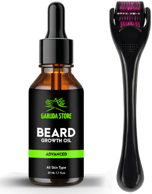 Garuda Store Beardinator Basics, Beard Growth Oil (30ml) & Beard Activator (Derma Roller) 0.5 mm, 540 titanium needles) | Made in India(2 Items in the set)