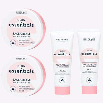 Oriflame ESSENTIALS Glow Essentials Face Cream with Vitamins E & B3 75 ml (pack of 2) , Face Cream 50 ml (pack of 2)(4 Items in the set)