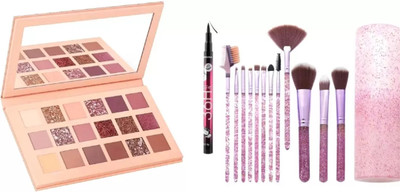 SUBHMUN Eyeshadow palette 36 Shades 36g + Make sponge 2 + Water proof eyeliner (Multi Color) + Make up brushes pack of 10 + Eyeliner(14 Items in the set)