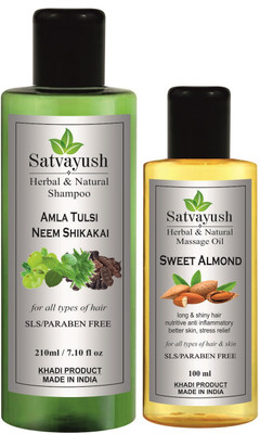 Satvayush Khadi Amla Tulsi Neem Shikakai Shampoo 210 ML & Sweet Almond Oil 100 ML(2 Items in the set)