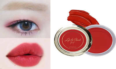 KAIASHA 3 in 1 Lip, Eye & Cheek Tint, Face Blush with Free Applicator, for Moisturizing(red, 10 g)