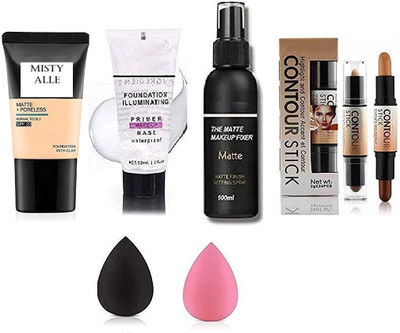 MISTY ALLE ,FIXEER PRIMER FOUNDATION ,PUFF AND CONTOUR STICK 2 IN1(6 Items in the set)