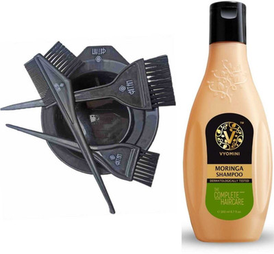 HITAN HAIR COLORING KIT WITH RCM VYOMINI MORINGA SHAMPOO(5 Items in the set)