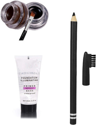 Herrlich NEW BLACK & BROWN GEL EYELINER WITH TUBE PRIMER & BLACK EYEBROW PENCIL COMBO(3 Items in the set)