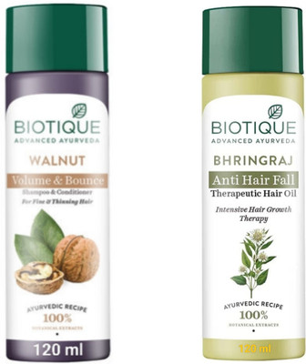 BIOTIQUE Walnut Shampoo 120 ML & Bhringraj Hair Oil 120 ML(2 Items in the set)