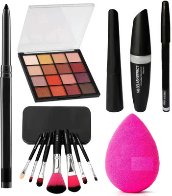 SUBHMUN Kajal & Eyeshadow Palette & Puff & Set of 7 Makeup Brush & 3in1 Ultra Eyeliner , Mascara , Eyebrow Pencil(5 Items in the set)