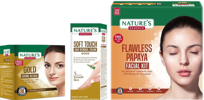 Nature's Gold Cream Bleach (43g) Soft Touch Hair Removal Cream Gold (30g) flawless Papaya Facial Kit (60g)(3 Items in the set)