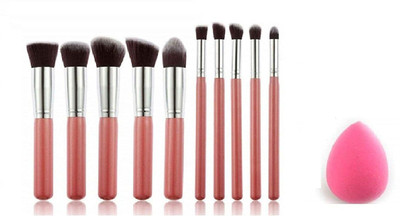 vnz Makeup Brushes Set (Pink) 10 pcs with Sponge Puff(2 Items in the set)