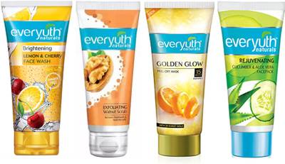 Everyuth Naturals Lemon&Cherry Face Wash + Scrub + Peel off Mask + Cucumber Face Pack (4X50g)