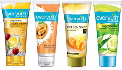 Everyuth Naturals Lemon&Cherry Face Wash + Scrub + Peel off Mask + Cucumber Face Pack (4X50g)(4 Items in the set)