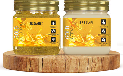DR.RASHEL Gold Gel Scrub & Gold Cream Combo for Skin Brightening, Exfoliation, Tan Removal(2 Items in the set)