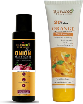 Subaxo Herbal Red Onion Hair Wash -Shampoo 120 ml And Herbal Orange Face Wash 120 ml(2 Items in the set)