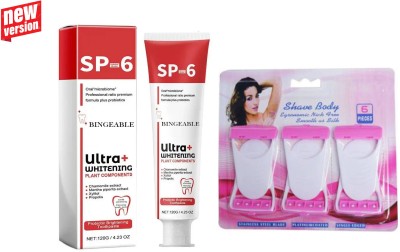 Bingeable Sp-6 Ultra Whitening Toothpaste: Natural & Effective Teeth Whitening Solution 30Gram + Body & Bikini Shaving razor for Women(2 Items in the set)