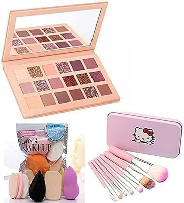 HARSHLOVE Professional Eye Shadow Palette 18 Shade in 1 Kit 7 Pc Makeup Brush & Family Pack Sponges blender combo(1 Items in the set)