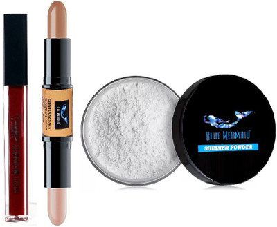 BLUEMERMAID MAROON LIPSTICK 2 IN 1 CONTOUR STICK & COLOR CHANGING HIGHLIGHTER BEST COMBO KIT(3 Items in the set)
