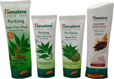 HIMALAYA Cocoa Butter Intensive Body Lotion 100ml, Purifying Neem Face Wash 100ML,Purifying Neem Scrub 50Ml,Purifying Neem Pack 50Ml(4 Items in the set)