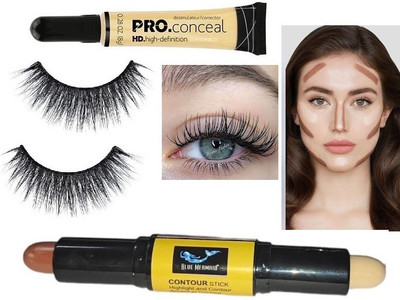 SEUNG NEW MAKEUP LOOK CORRECTOR CONCEALER WITH EYELASHES & 2 IN 1 CONTOUR STICK COMBO(3 Items in the set)