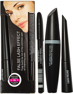 Saucefin 3in1 Professional Long lasting Mascara, Liquid Eyeliner & Eyebrow Pencil (Black) 30 g(Black)