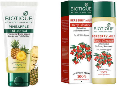 BIOTIQUE PINAPPLE FACE WASH 150ML & BERBERRY MAKEUP REMOVER 120ML ( FOR ALL SKIN TYPE )(2 Items in the set)