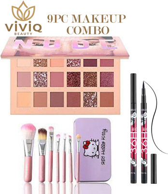 VIVIQ 9 Items Makeup Combo Eyeshadow Palette, 7 Makeup Brush, 36H(9 Items in the set)