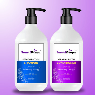 smartdrops Keratin Smooth Shampoo And Conditioner For Dry Frizzy Hair, Soft Silky Shine(2 Items in the set)