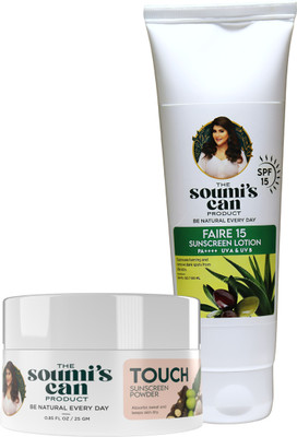 The Soumi's Can Product FAIRE 15 SUNSCREEN LOTION 100ML & TOUCH SUNSCREEN POWDER 25GM(2 Items in the set)