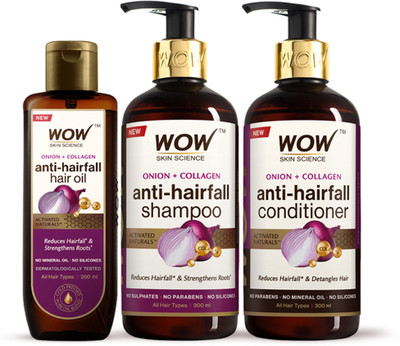 WOW SKIN SCIENCE Red Onion Black Seed Oil Ultimate Hair Care Kit (Shampoo + Hair Conditioner + Hair Oil)- Net Vol(3 Items in the set)