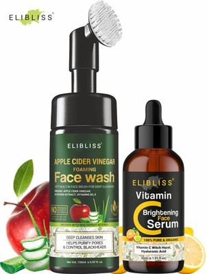 ELIBLISS Vitamin C-Skin Clearing Face Serum + Apple Cider Vinegar Foaming Face Wash(2 Items in the set)