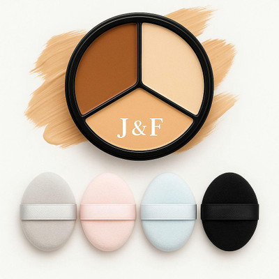 J & F Ultra-Soft Concealer base with finger puff | 3 Shade Concealer & Finger Puff Combo(1 Items in the set)