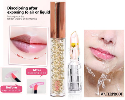 tanvi27 COLOR CHANGE MOISTURIZING YELLOW FLOWER JELLY LIPSTICK TRANSPARENT 3D GLITTER LIP GLOSS(2 Items in the set)