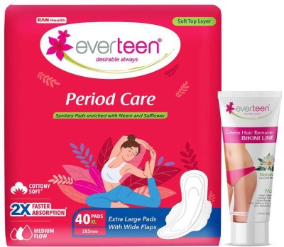 everteen Period Care XL Soft 40 Pads and Natural Bikini Line Hair Remover Cream 50g(2 Items in the set)