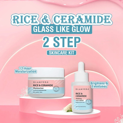 GLAMVEDA Korean Glass Skin Rice & Ceramide Face Serum & Moisturizer Combo For Dry & Sensitive Skin Types(2 Items in the set)