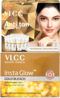 VLCC Salon At Home Combo - Anti Tan Facial Kit - 60 g & Gold Bleach - 60 g(2 Items in the set)