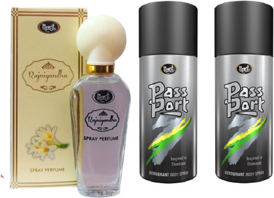 MONET 1 RAJNIGANGHA PERFUME L & 2 PASSPORT DEODORANT , EACH, PACK OF 3. Perfume  -  330 ml(For Men & Women)