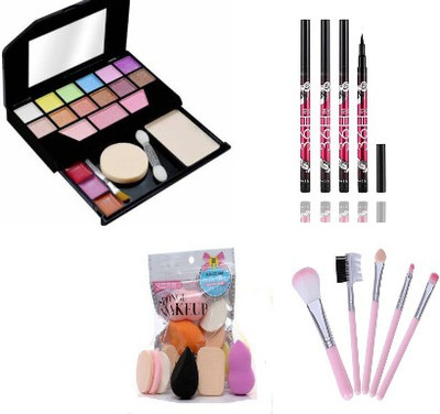 TUMR (36H) BLACK EYELINER + 5024 MULTICOLOR MAKEUP KIT + 6IN1 PUFF SET + 5PC. MAKEUP BRUSH SET(7 Items in the set) TUMR (36H) BLACK EYELINER + 5024 MULTICOLOR MAKEUP KIT + 6IN1 PUFF SET + 5PC. MAKEUP BRUSH SET(7 Items in the set)