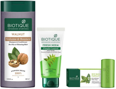 BIOTIQUE Walnut Shampoo 180ml & Fresh Neem F.W. 100ml & Basil & Parsley Soap 150gm(3 Items in the set)