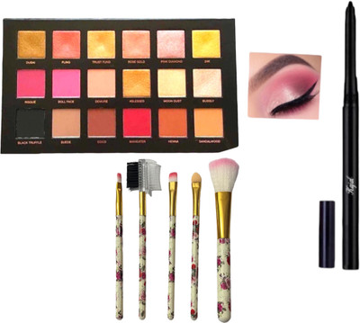 Mehaay cosmetics 18 color Eyeshadow with 5 pcs brushes and Kajal(2 Items in the set)