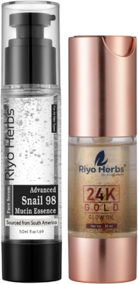 Riyo Herbs Advanced Snail Mucin 98 Essence Serum 50ml & 24k Gold Glow Face Oil Combo Pack(2 Items in the set)